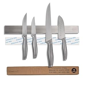 Premium Magnetic Knife Holder for Wall no Drilling – 16 Inch Stainless Steel Magnetic Knife Holder Self Adhesive – Kitchen Magnetic Knife Strip with Adhesive Sticker (Upgraded Adhesive Tape)