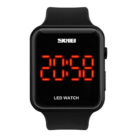 Gosasa Unisex Square Large Face LED Digital Watch Electronic for Men Watch for Women Student Silicone Watches, Black, Digital Cover