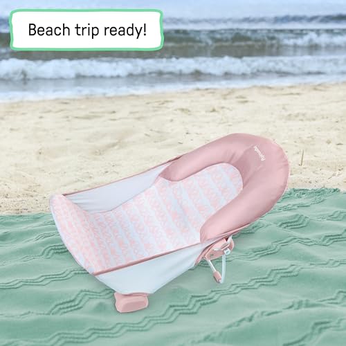 Image of Ingenuity Foldaway 2-Position Bather, 2-Position Adjustable Support Baby Bath seat for Sink or Bathtub, Ages 0-6 Months, up to 20 pounds, Pink