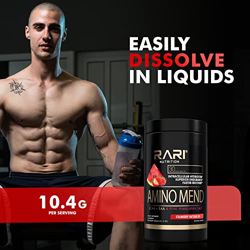 Rari Nutrition - Amino Mend - Natural Bcaa + Eaa Powder + Pink Himalayan Salt - Essential Amino Acid Formula For Endurance, Hydration & Post Workout Recovery - 30 Servings (Strawberry Watermelon) #TOP6