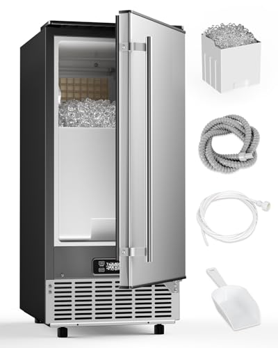 Feelfunn Commercial Ice Maker Machine – 85Lbs/Day, 24Lbs Storage, Built-in Undercounter Ice Maker with Auto-Cleaning & Timer, Freestanding Stainless Steel Ice Machine for Home Office Restaurant Bar