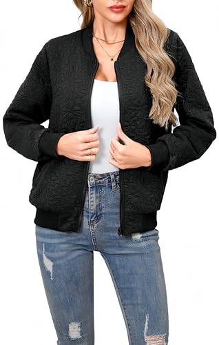 Jacket for Women Floral Quilted Bomber Jackets Fashion Casual Coats with Pockets2