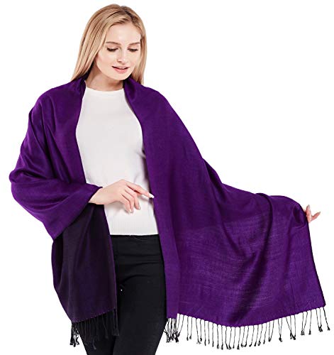 CJ Apparel Black & Purple Solid Color Tassels Design Nepalese Shawl Seconds Scarf Wrap Stole Throw Head Wrap Pashmina Hand Made in Nepal New