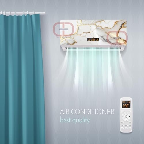 Image of Air Conditioner Cover Sticker, White Marble with Gold Veins Design, Self Adhesive Vinyl, 36x12 Inch