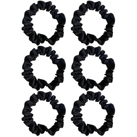 Otyou 6 Pack High Elasticity Satin Covering Hair Scrunchies Skinny Hair Ties Soft Scrunchy Bobbles Bonnet Ponytail Holder Wrist Band Hair Accessories for Girls,Kids Bikes,Plays Tennis (Black) Cover