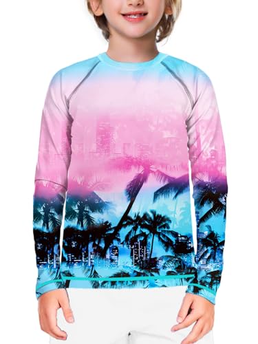 Image of AOBUTE Unisex Kids Rash Guard Long Sleeve SPF 50+ Sun Shirt UV Protection Swim Shirts 3-12 Years