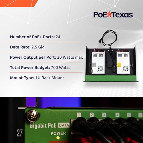 Image of PoE Texas 24 Multi Port IEEE 802.3at PoE+ Injector - Get Full PoE+ On Every Port - Total 700 watt Power - 2.5 Gig Data Rate - Active PoE+ Injector for WiFi Access Points, PTZ Cameras, IP Phones