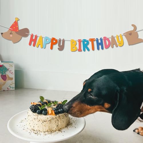 Image of Dachshund Dog Birthday Banner - Multicolor, 59 inch x 14.5 inch Long Sausage Wiener Dog Puppy Party Decoration
