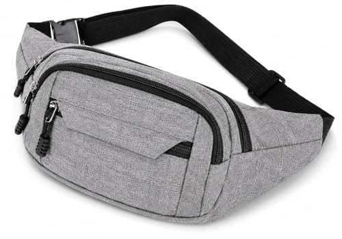 TIZES Riñonera de 4 Bolsillos Basica, Riñonera Hombre y Mujer, Riñonera para Correr con Bolsillo Oculto, Resistente al Agua (Gris)