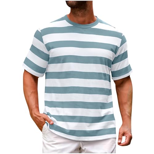 Image of Mens T Shirt Casual T-Shirts Summer Tshirts Fashion Tshirt Striped Top Short Sleeve Mens Tops Breathable Tee Fitness T-Shirt Sportswear Smart Tee Shirts Holiday Clothes Blue 3XL
