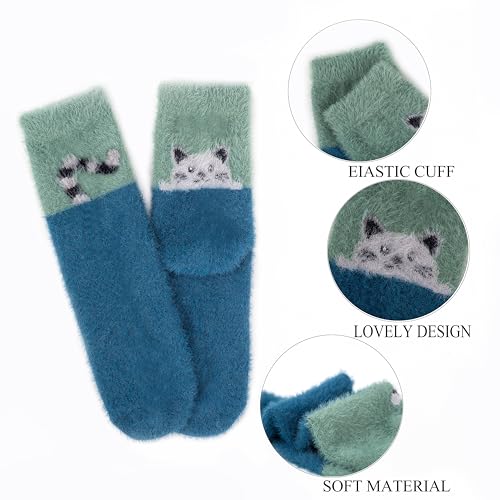 Image of SISOSOCK 5 Pairs Fuzzy Soft Cozy Comfy Socks Warm Birthday Gifts for Women