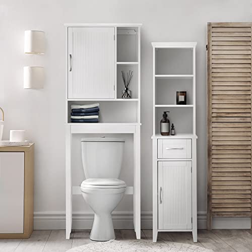 Teamson Home Newport Linen Tower With 3 Open Shelf 1 Drawer And 1 Door - White #TOP2