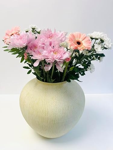Wholesome Home Beige Decorative Stone Effect Metal Vase, Round Globe Shape, 27Cm Height,