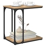 Matériau à cadre: Acier Tomostar Table d’appoint à roulettes, Bout de Canapé en Forme de C Table Basse Salon avec étagère Chêne Artisanal 50 x 35 x 52 cm