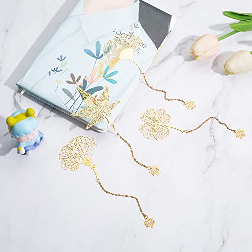 Arycki 6 Pack Metal Bookmarks With Chain,Unique Leaf Plant Gifts Bookmark,Golden Hollow Bookmark For Book Lovers,Women,Men,Writers, Readers, Children, Teens, Adults #TOP3
