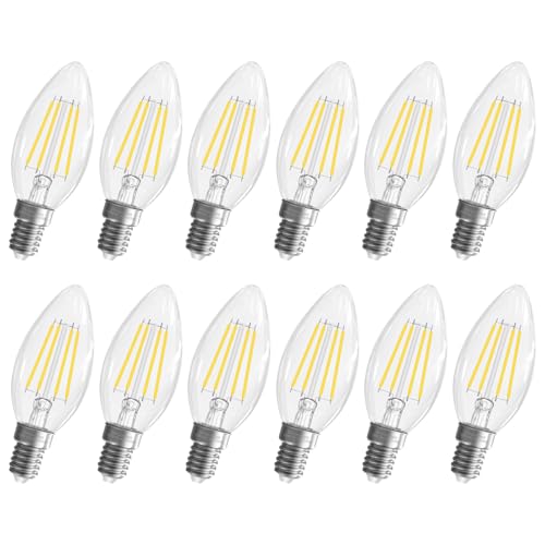 GvvooHome E12 Candelabra Bulb 5000K Daylight LED Chandelier Light Bulbs 40 Watt Equivalent Non-Dimmable B10 Clear Glass Candle LED Bulbs for Ceiling Fans 400 Lumens 90+CRI 12 Pack