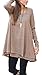 Floral Find Women Long Sleeve Blouse Layered Scoop Neck Tunic Loose Fit Top,Brown,XX-Large