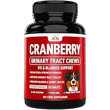 Cranberry Supplement for Dogs UTI Treatment 120 Chews Dog Urinary Tract Support for Kidney & Bladder Health - Cranberry Relief Supplement for All Ages, Breeds & Sizes - Chicken Flavor - USA Made