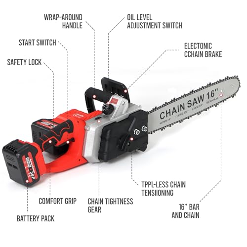 Panana Aokaidun Chainsaw 16 Inch Cordless Electric Chainsaw with 2 Battery and Charger Security Lock Quick Charge Handheld Small Chain Saw for Wood Cutting Tree Branch 2 Panana Aokaidun Chainsaw 16 Inch Cordless Electric Chainsaw with 2 Battery and Charger Security Lock Quick Charge Handheld Small Chain Saw for Wood Cutting Tree Branch - Image 2