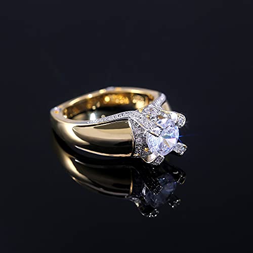 925 Sterling Silver Shiny Full Diamond Gemstone Ring Cubic Zirconia Rings 14K Yellow Gold Crown Modelling CZ Diamond Multi Row Ring Eternity Engagement Wedding Band Ring for Women (US Code 6)4