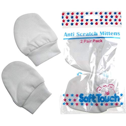 SOFT TOUCH LOT DE 2 PAIRES DE MOUFLES DE PROTECTION BEBE ANTI-GRIFFURES NOUVEAU-NE BLANC,BLEU OU ROSE (BLANC) Cover