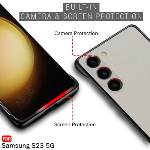 Image of TheGiftKart Hybrid Ultimate Slim Back Case Cover for Samsung Galaxy S23 5G | Camera & Screen Protection | Frosted Matte Translucent Hard Back Cover for Samsung S23 5G (PC & TPU, Black Bumper)