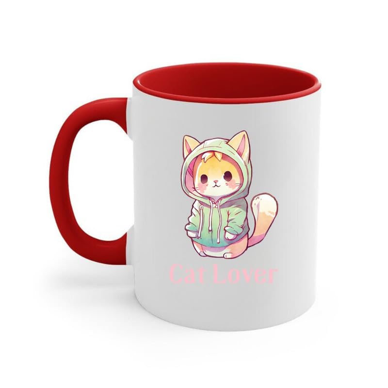 Desi Vastra Half Engineer Cat Lover Printed Ceramic Red Handle Mug for Gifting|Ceramic Coffee|Coffee Mug|Birthday Gift for Women,Kids,Colleagues,Family, Friends, Cat Lover