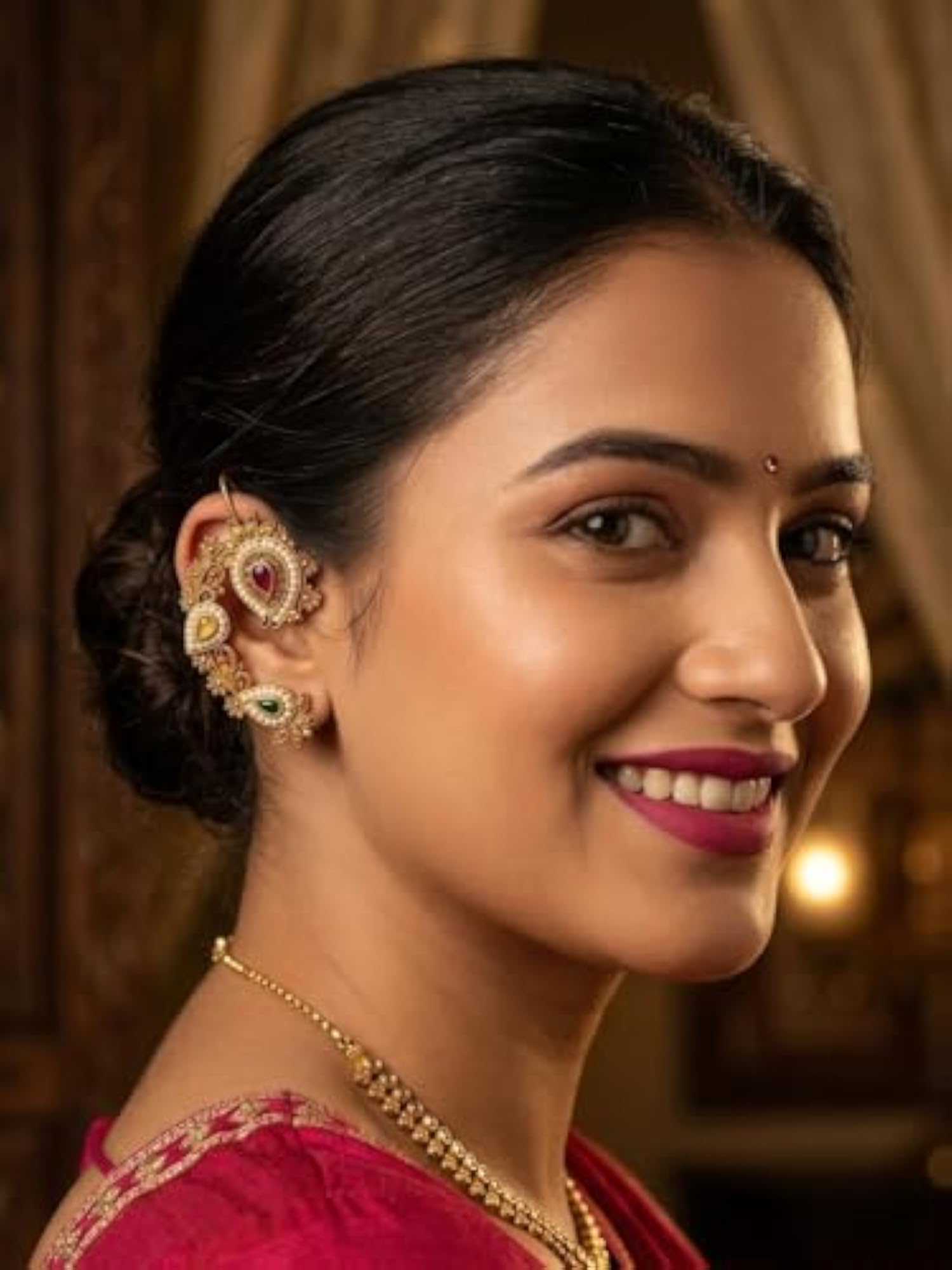 Traditional Gold Plated Ethnic Ear Cuff Earrings, Festive