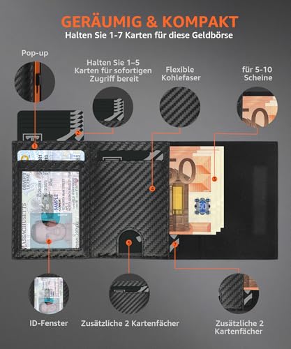 TEEHON Geldbörse Herren - Slim Wallet mit Münzfach & RFID Portmonee Herren – Ansicht 3