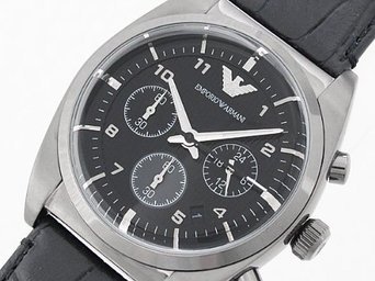 �G���|���I�A���}�[�j Emporio Armani Croograph Watch for Men AR0393 With Black Leather �j�� �����Y �r���v �y���s�A���i�z