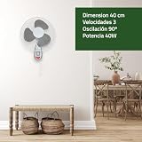 GROWMANIA wentylator ścienny z 3 prędkościami 40 W, moc 40 cm, biały wentylator elektryczny z 3 łopatkami, cichy i obrotowa głowica