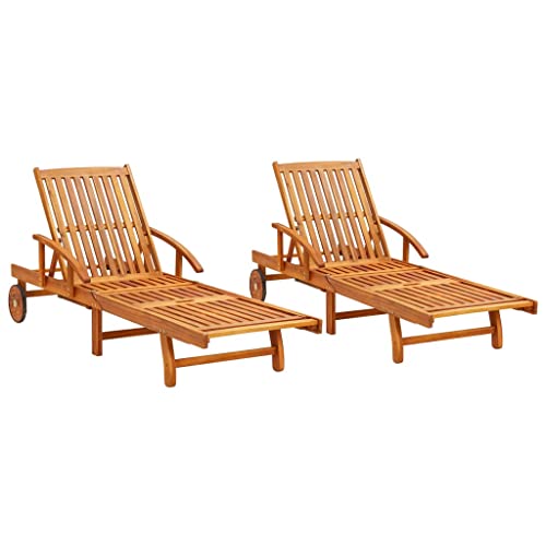 vidaXL Lot de 2 Chaises Longues, Bain de Soleil, Transat de Terrasse, Siège de Jardin Balcon Patio Extérieur, Bois d'Acacia Solide