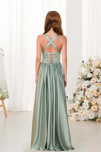 Square Neck Junior Bridesmaid Dress Asymmetrical Drop Waist Flower Girl Dresses with Pleated A Line Formal Gown2