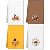 Geyoga 4 Pcs Thanksgiving Kitchen Towels Embroidery Fall Hand Dish Fingertip Towels Turkey Farmhouse Tea Dishcloths for Thanksgiving Autumn Bathroom Home Kitchen Decor Gifts, 24 inch