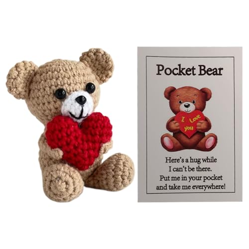 Bear Bear Plush - Animal de crochet hecho a mano, juguete de suave | Regalo de mini oso de bolsillo con detalles del corazón, juguete de peluche para niños, recién nacidos, niñas, niños, decoraci Bear Bear Plush - Animal de crochet hecho a mano, juguete de suave | Regalo de mini oso de bolsillo con detalles del corazón, juguete de peluche para niños, recién nacidos, niñas, niños, decoraci