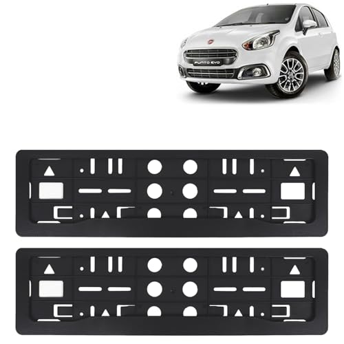 Image of KINGSWAY Punto Evo Car Number Plate Frames for All 2012 to 2019 Models of Fiat Car Registration Plate Holders, Black Licence Plate Covers (Front and Rear), Universal Size 51.5 x 14.5 cm