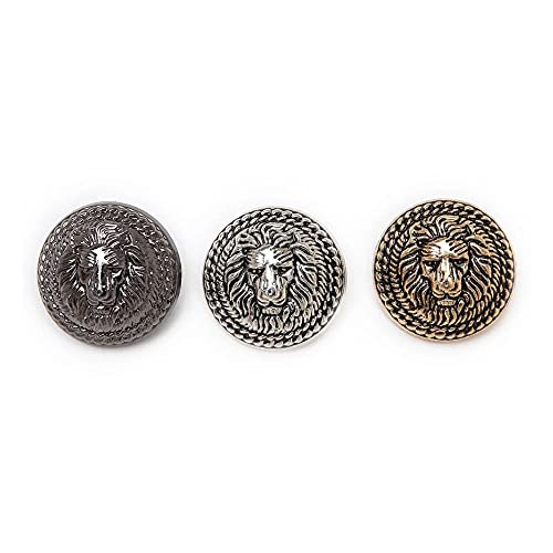 5Pcs Vintage Lion Pattern Shank Metal Button Round For Sewing Clothing Suits Blazer Jacket Uniform Handwork (Antique Silver, 20Mm) #TOP1