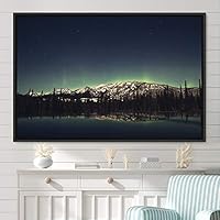 Framed Canvas Wall Art Starry Sky Aerial Astronomy & Space Dramatic Global Green Photography Realism Stars - 16x24 inches