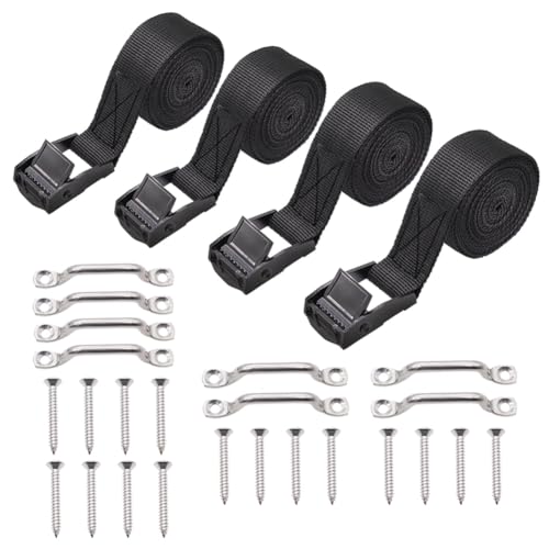 Lizusidtsy 1Inch X 4Ft Battery Tie Down Strap Kit with Stainless Steel Cam Buckle, Bracket and Screws for Boats, Luggage Belt, Cars Easy Install Easy to Use