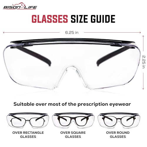 Image of Bison Life VisonSafe Duarte Safety Goggles, Clear Anti-Scratch Anti-Fog Lens with Black Frame, UV400 Impact-Resistant Over-Glasses for Industrial & Laboratory Use - Pack of 1