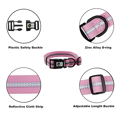 Image of Nimble Reflective Waterproof Dog Collar Adjustable Odor Resistant Easy Clean Pet Collar for Small Medium Large Dogs Night Walking Outdoor Rainy Use (Small (9.45 inch-14.17 inchinches), Lavender)