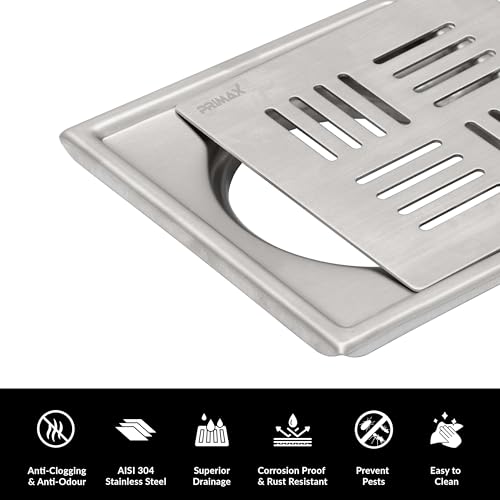 Image of Plantex (Primax) 304 Grade Stainless Steel Drain Cover /Bathroom Drain Cover /Bathroom Drain Jali /Floor Trap for Bathroom and Kitchen-6x6 inch (Matt)