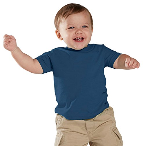 Rabbit Skins Infant Fine Topstitch Ribbed Collar T-Shirt, Indigo, 12 Months