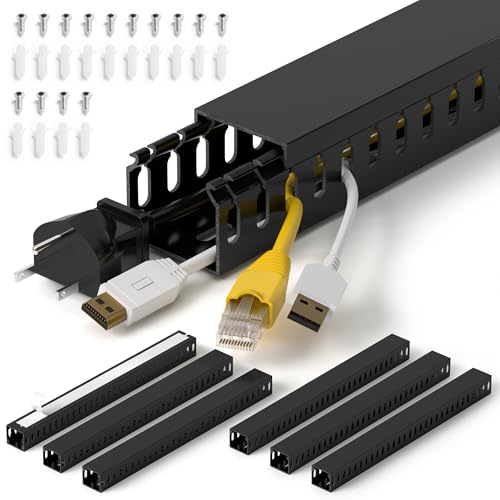 ZhiYo H1.4 W1.6 in Server Rack Cable Management Raceway, 99in (6X L16.5in) Cable Raceway Kit, Electrically Safe PVC Open Slot Wire Cord Hider for Under Desk/Computer/Network Cords, Black, H35 W40mm by ZhiYo - Used condition - US$15.55