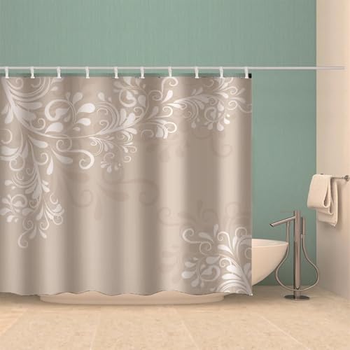 Rideau de douche textile blanc beige à motif vrille imperméable - 4