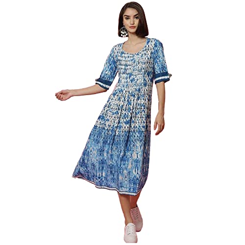BIBA Rayon Regular Women's Kurtas & Kurtis (SHIBORI17024_Blue_38)