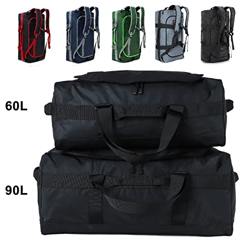 MIER 60L Water Resistant Backpack Duffle Heavy Duty Convertible Duffle Bag with Backpack Straps for Gym, Sports, Travel, Black