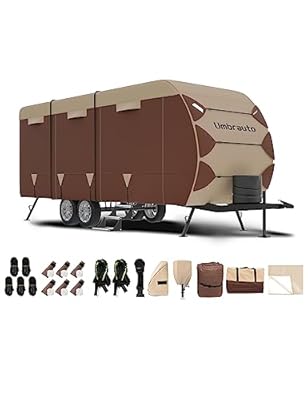 Umbrauto 300D Oxford Cloth Travel Trailer RV Cover 24-27ft, Waterproof Ripstop Camper Cover for Winter Snow with Tongue Jack Cover, Extra Windproof Ropes, Also Fits Toy Hauler Cover