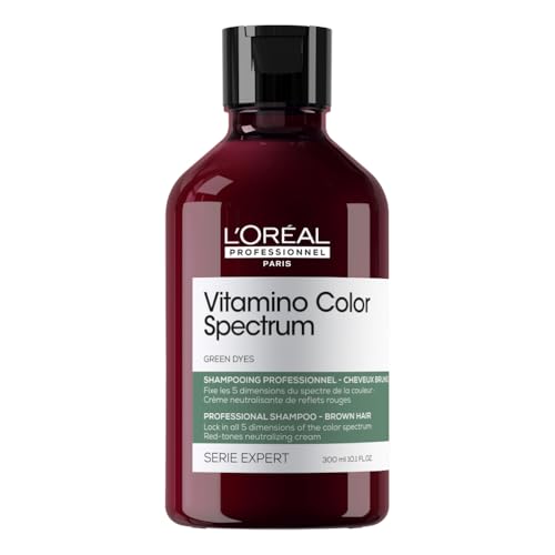 LOréal Professionnel Shampoo für Farbbrillanz mit Glass Hair Effekt bei coloriertem Haar Neutralisiert Rotstich Serie Expert Vitamino Color Spectrum Green Dyes Neutralizing Shampoo 300 ml