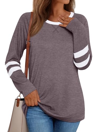 Image of AUTOMET Womens Color Block Long Sleeve Shirts Oversized Crewneck Casual Top